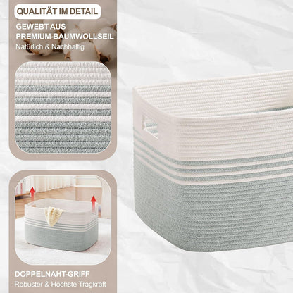 Geflochtener Wäschekorb Baumwolle 45L – Weiß & Grün