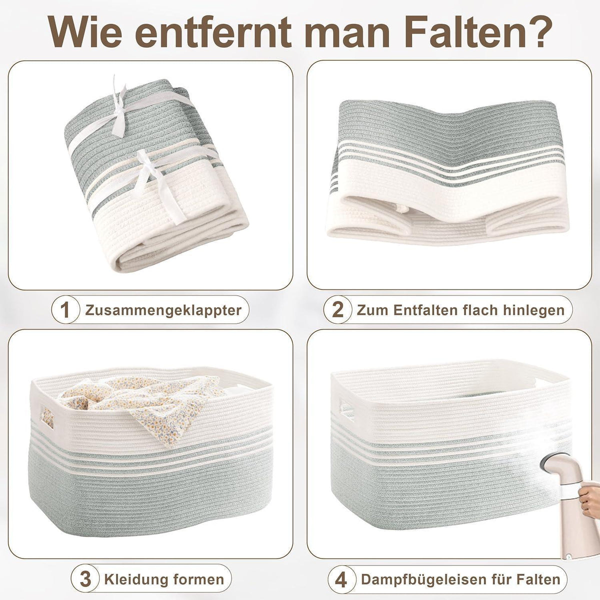 Geflochtener Wäschekorb Baumwolle 45L – Weiß & Grün