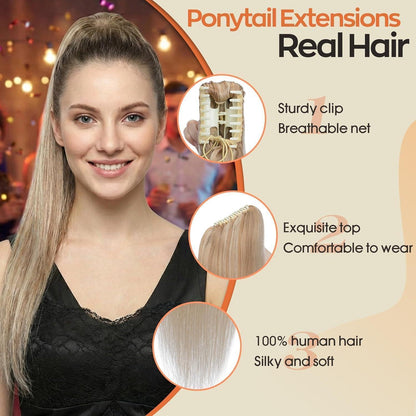 Echthaar Pferdeschwanz Extension Aschblond & Blond 45cm