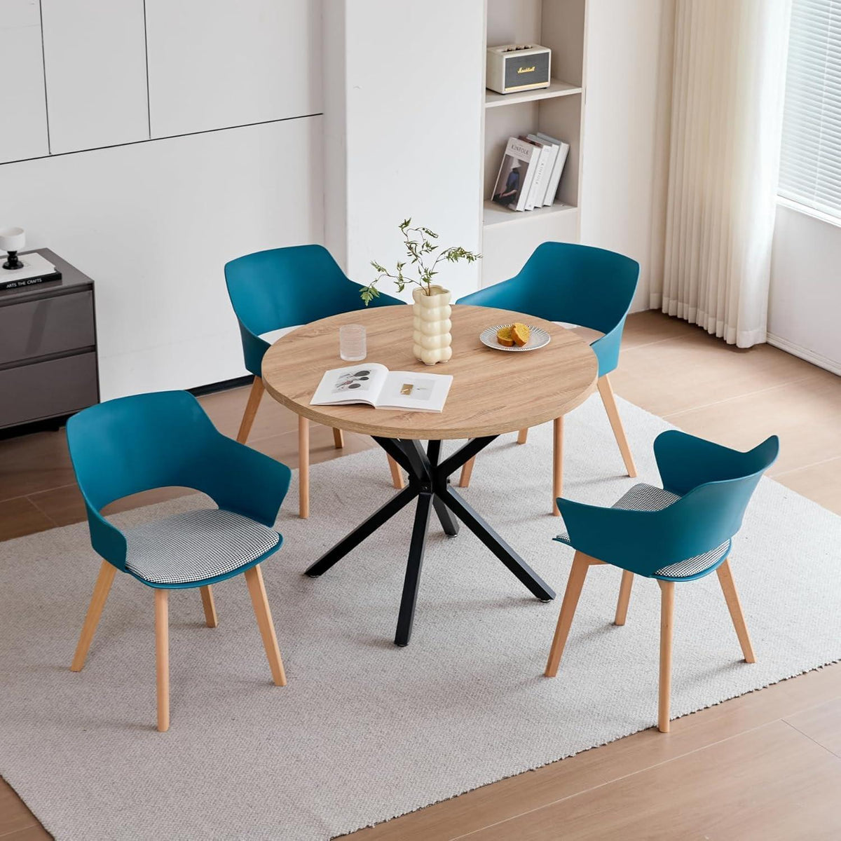 8er Set Esszimmerstühle mit Stoffpolster & Massivholzbeinen