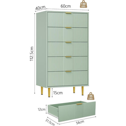 Kommode mit 5 Schubladen – Olivgrün, 60x40x112 cm