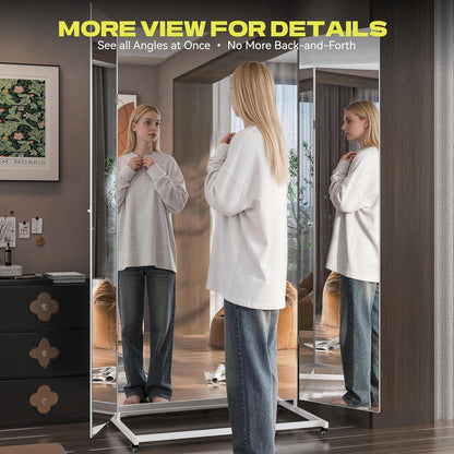 Standspiegel 200x200cm Dreifach Klappbar & 360° Drehbar