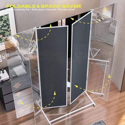 Standspiegel 200x200cm Dreifach Klappbar & 360° Drehbar