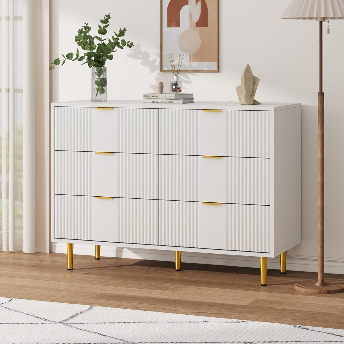 Kommode mit 6 Schubladen – Weiß, 100x40x75 cm