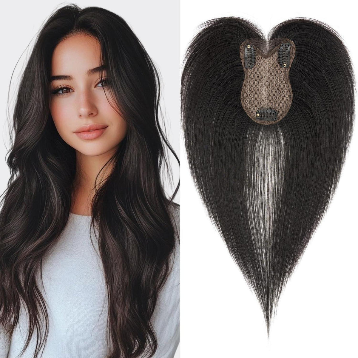 Echthaar Damen Toupet mit Seitenpony – Natürliches Schwarz