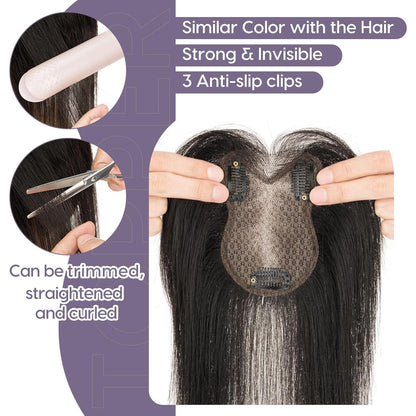 Echthaar Damen Toupet mit Seitenpony – Natürliches Schwarz