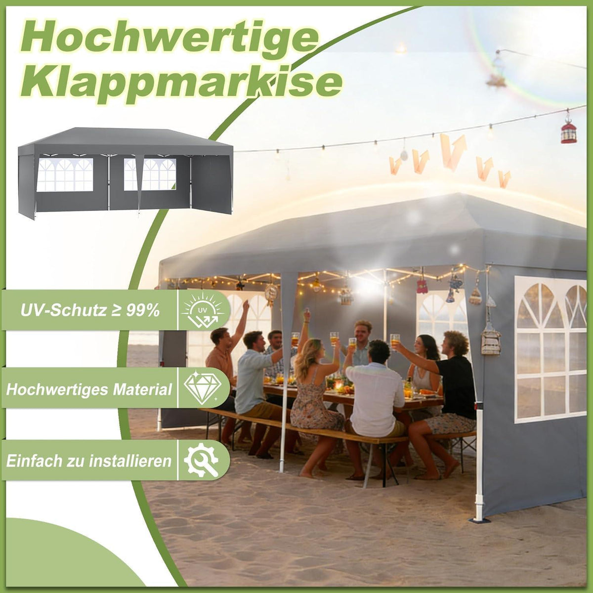 Faltpavillon 3x6m mit Zubehör – Gartenparty & Camping