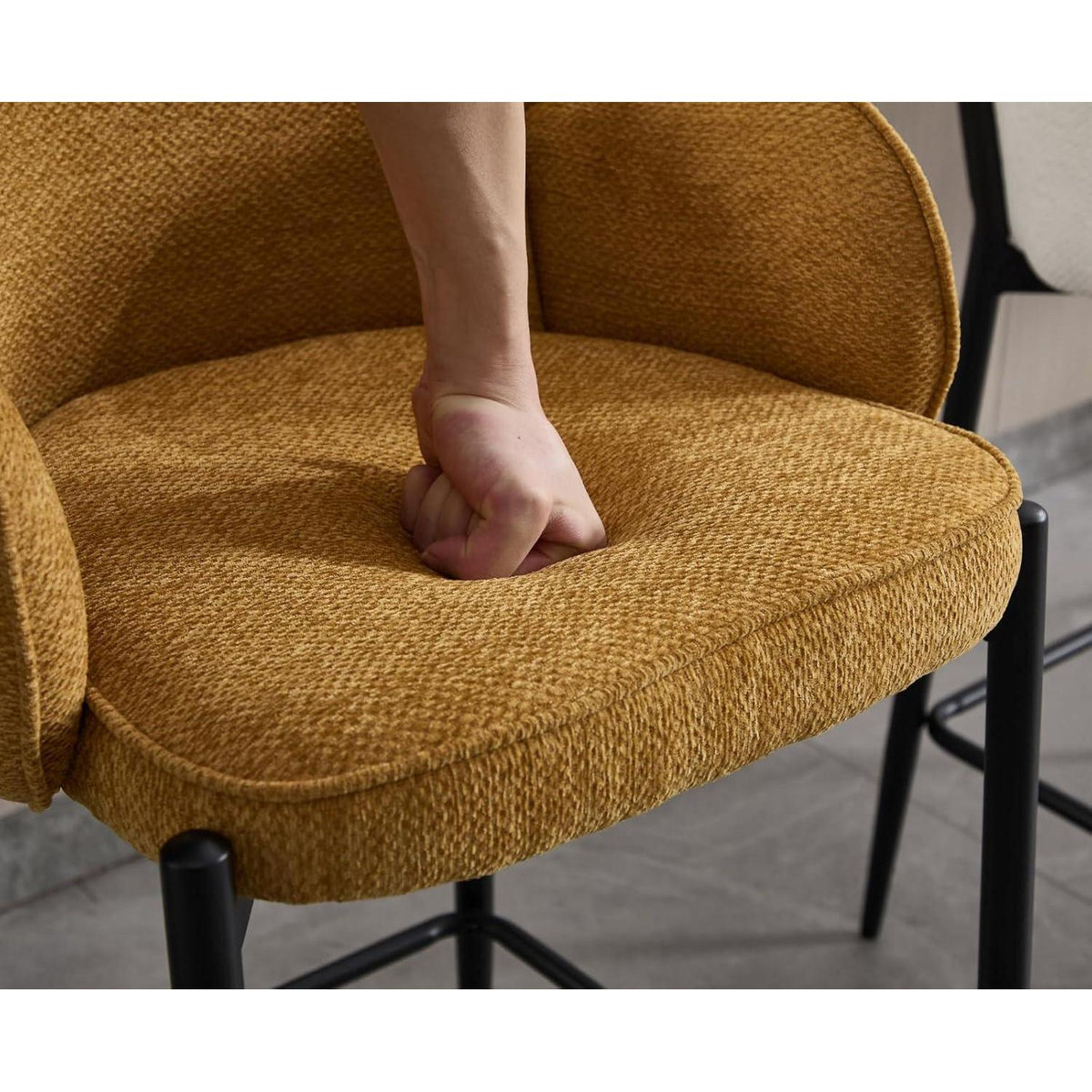 Moderner Barhocker 4er Set mit Chenille-Polster & Metallfüßen – Gelb