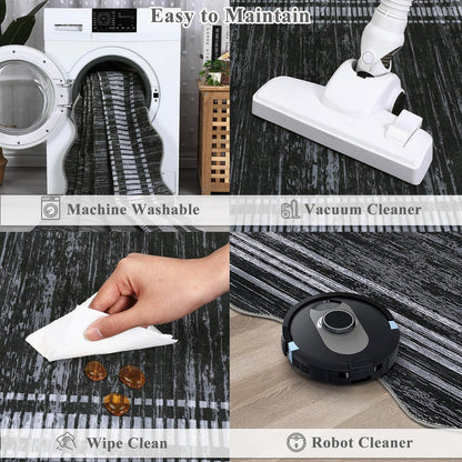 Moderner Wohnzimmerteppich 200x290 cm Schwarz mit Bordüre – Weich & Rutschfest