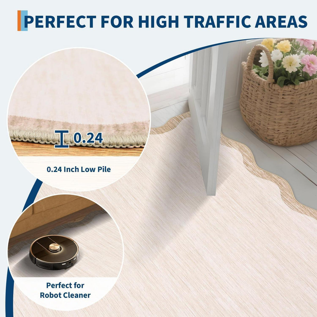 Bordüren Teppich Rutschfest Beige/Taupe 200x290 cm – Modern & Waschbar