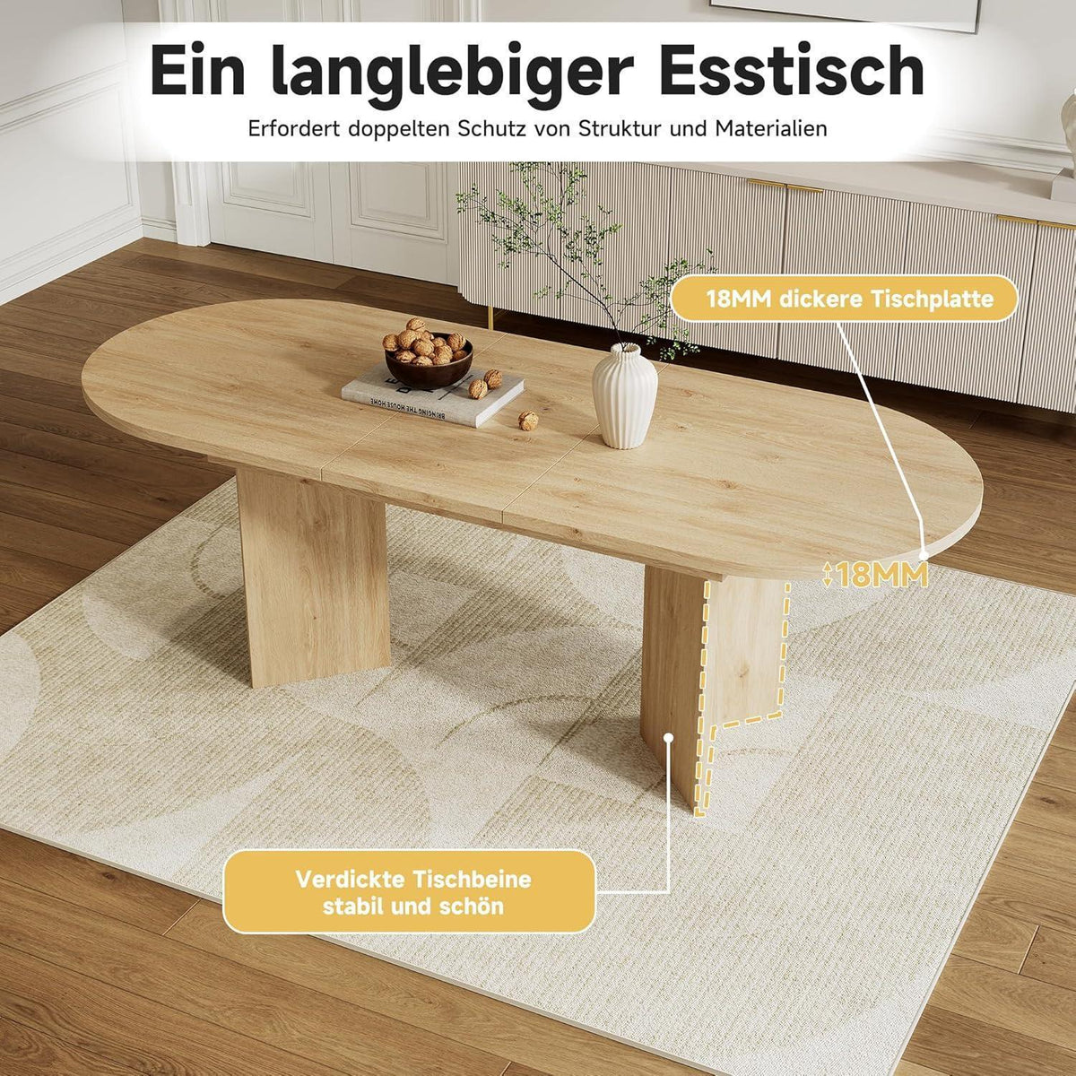 Ausziehbarer Esstisch Holz Eiche 140-180 cm
