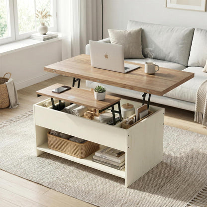 Höhenverstellbarer Couchtisch Holz mit Stauraum & Auszug