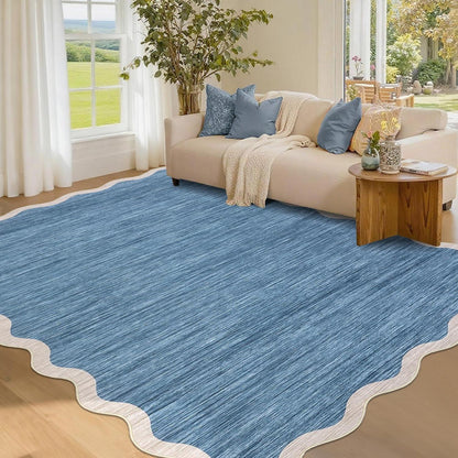 Grauer/Blauer Wellenkanten Teppich 200x290 cm – Rutschfest & Waschbar