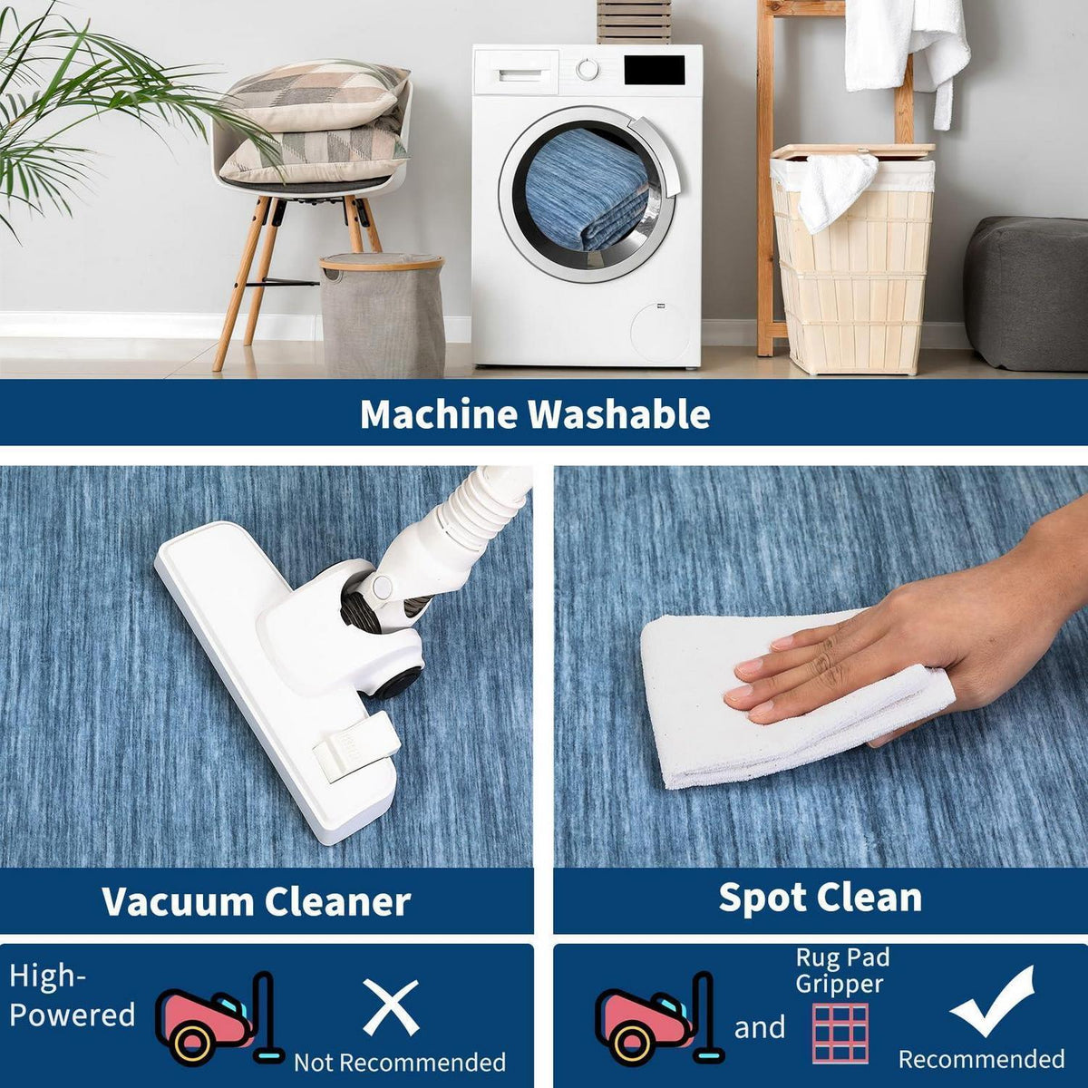 Grauer/Blauer Wellenkanten Teppich 200x290 cm – Rutschfest & Waschbar
