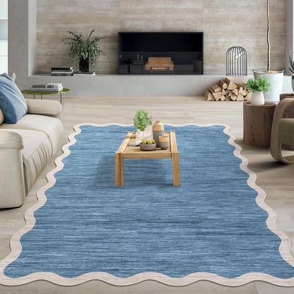 Grauer/Blauer Wellenkanten Teppich 200x290 cm – Rutschfest & Waschbar