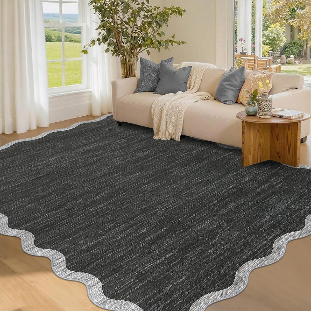 Rutschfester Teppich Wellenkante, Grau, 200x290 cm – Kinder & Haustierfreundlich