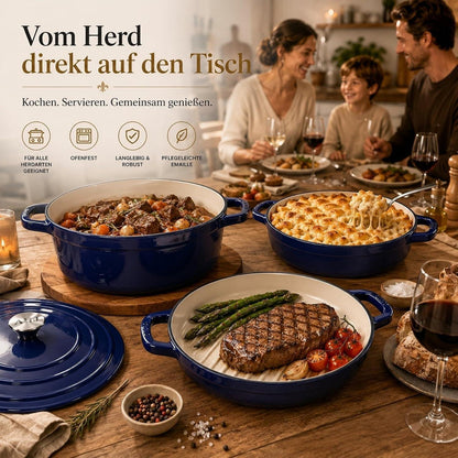 Emailliertes Gusseisen Topfset 4-teilig Blau – Dutch Oven & mehr
