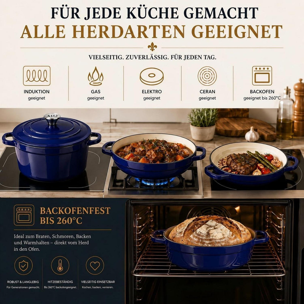 Emailliertes Gusseisen Topfset 4-teilig Blau – Dutch Oven & mehr