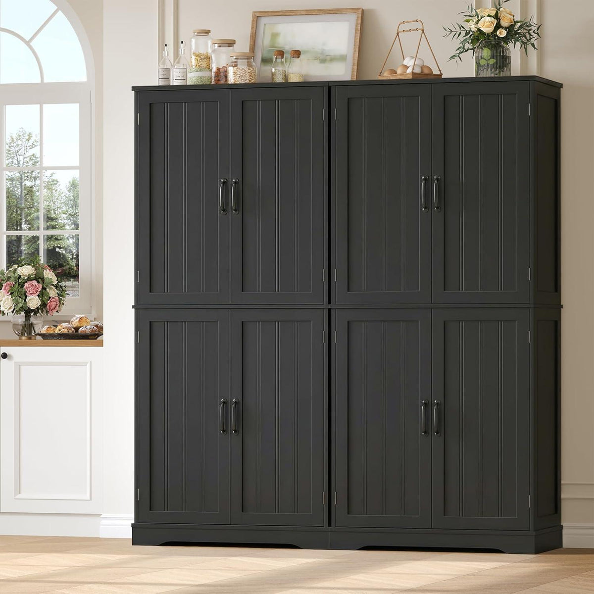 180 cm Küchenschrank mit 4 Türen – Buffetschrank Schwarz