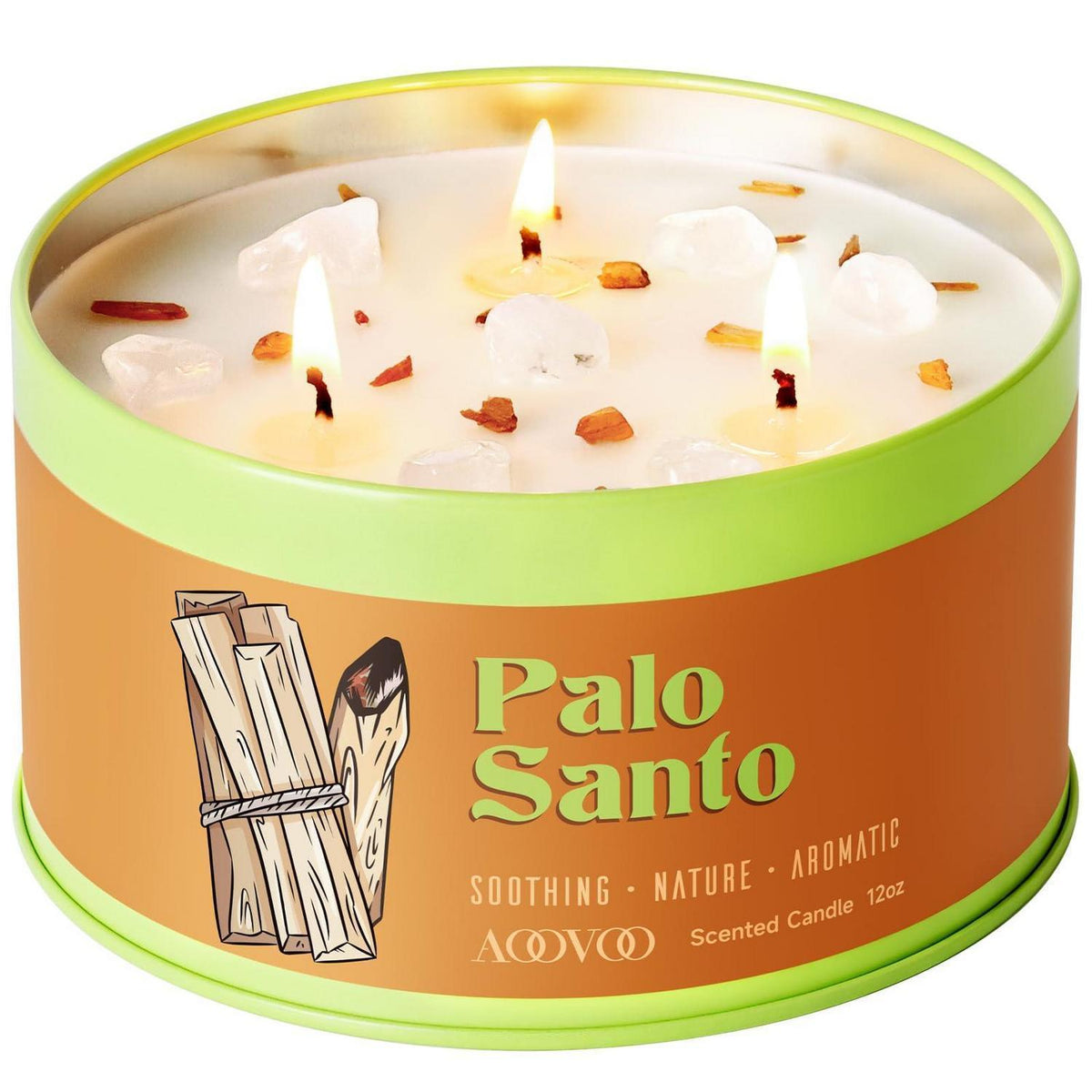 Duftkerze Palo Santo 3 Docht Sojawachs mit Kristall