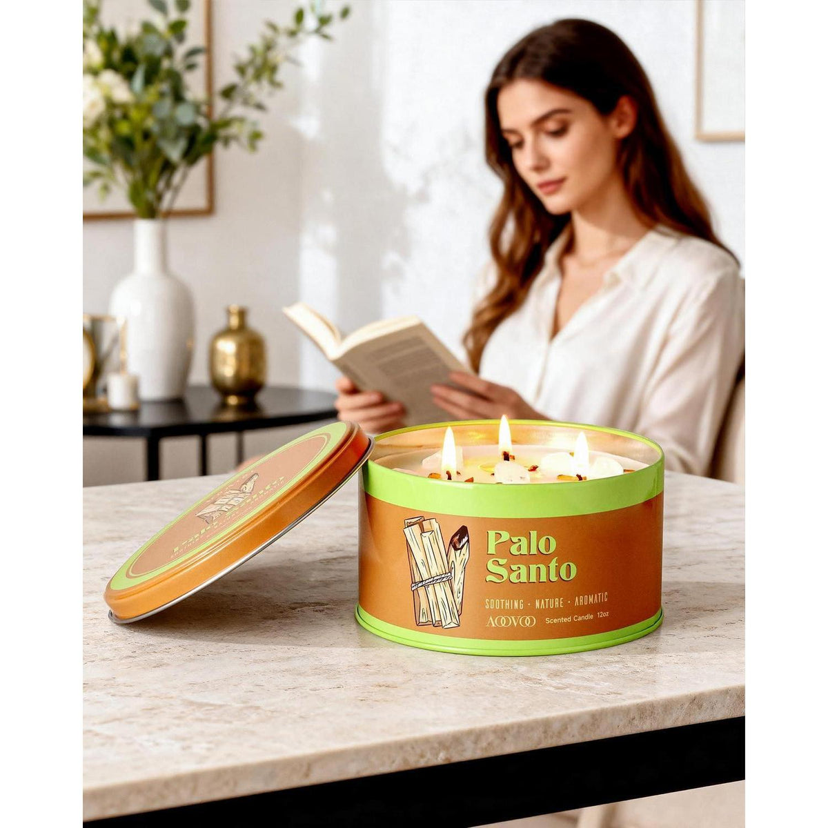 Duftkerze Palo Santo 3 Docht Sojawachs mit Kristall