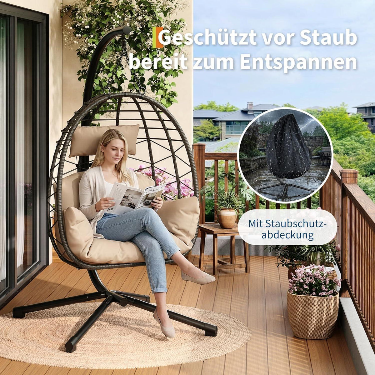 Rattan Hängesessel mit Gestell – Outdoor & Indoor Komfort