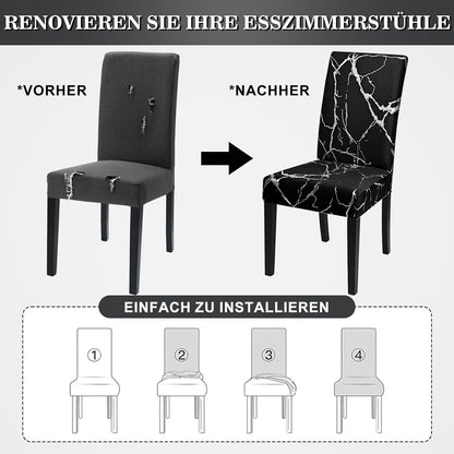Stretch Stuhlhussen 4er Set – Schwarz mit Silber