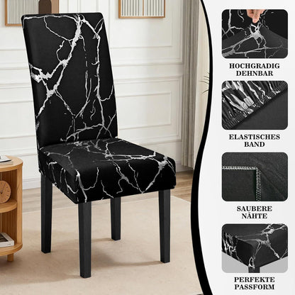 Stretch Stuhlhussen 4er Set – Schwarz mit Silber