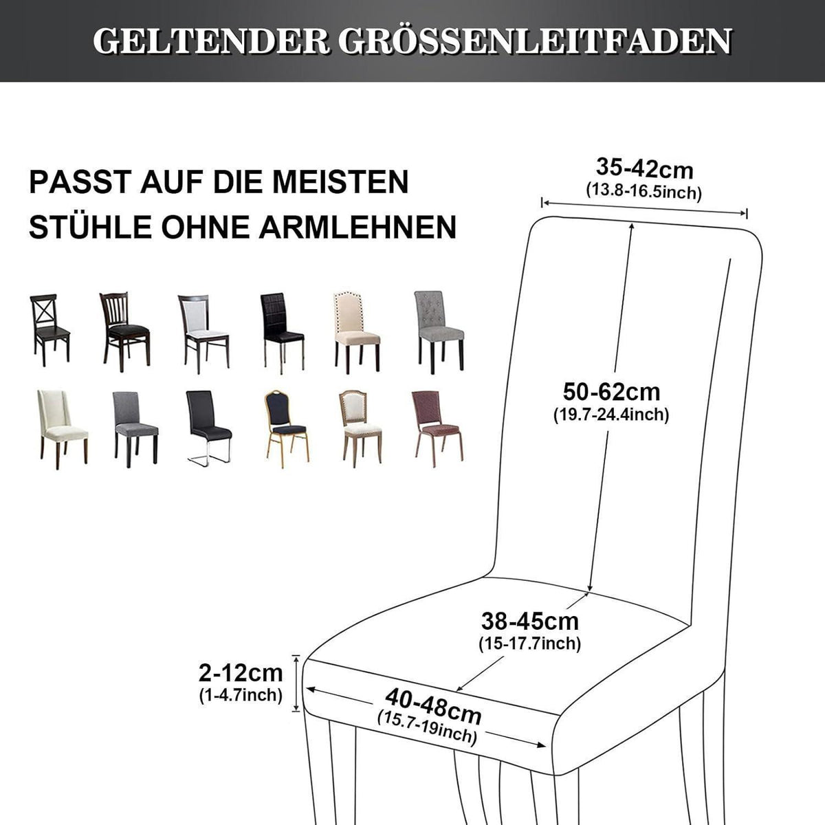Stretch Stuhlhussen 4er Set – Schwarz mit Silber
