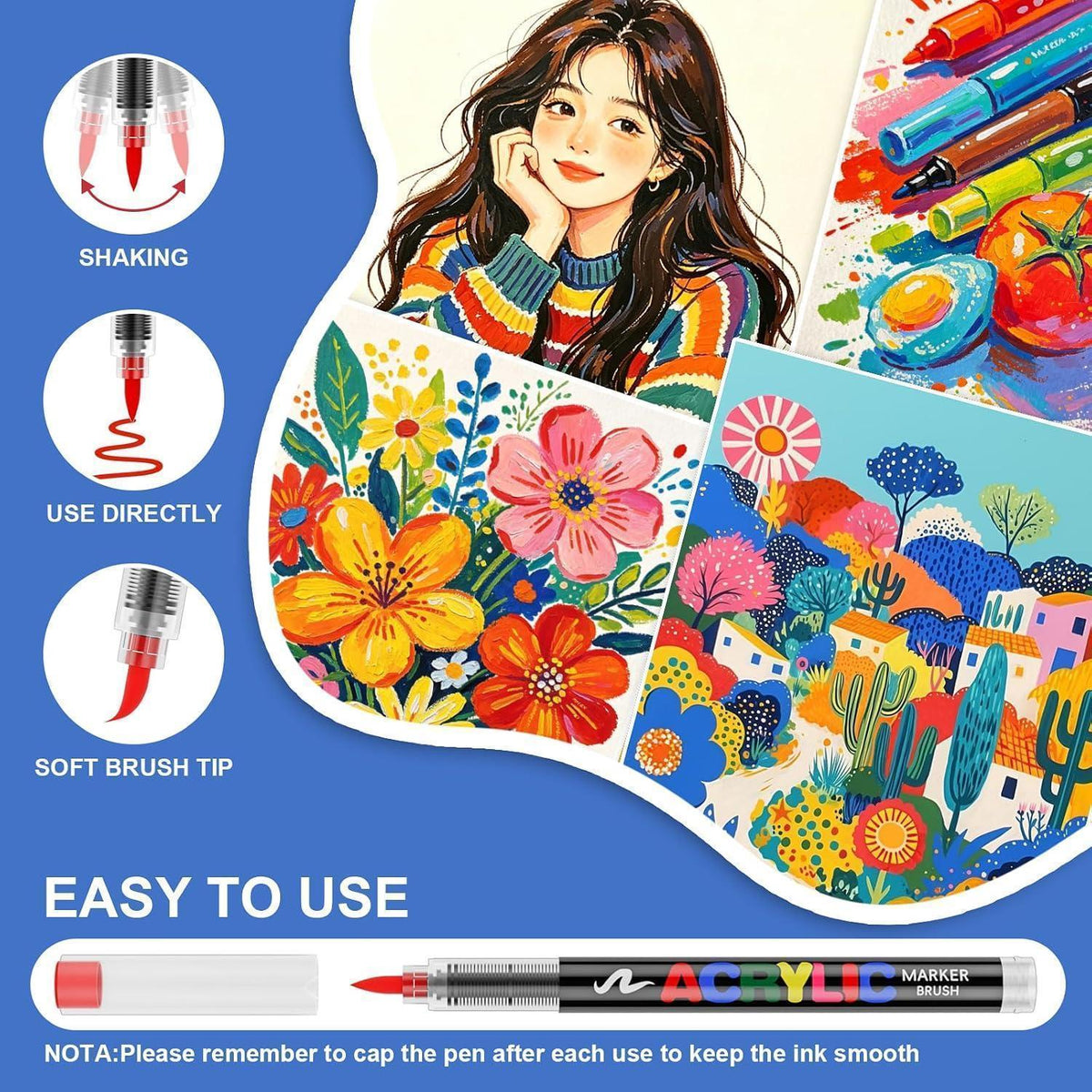 288 Acrylstifte Set Pinselspitze für Steine, Stoff & mehr