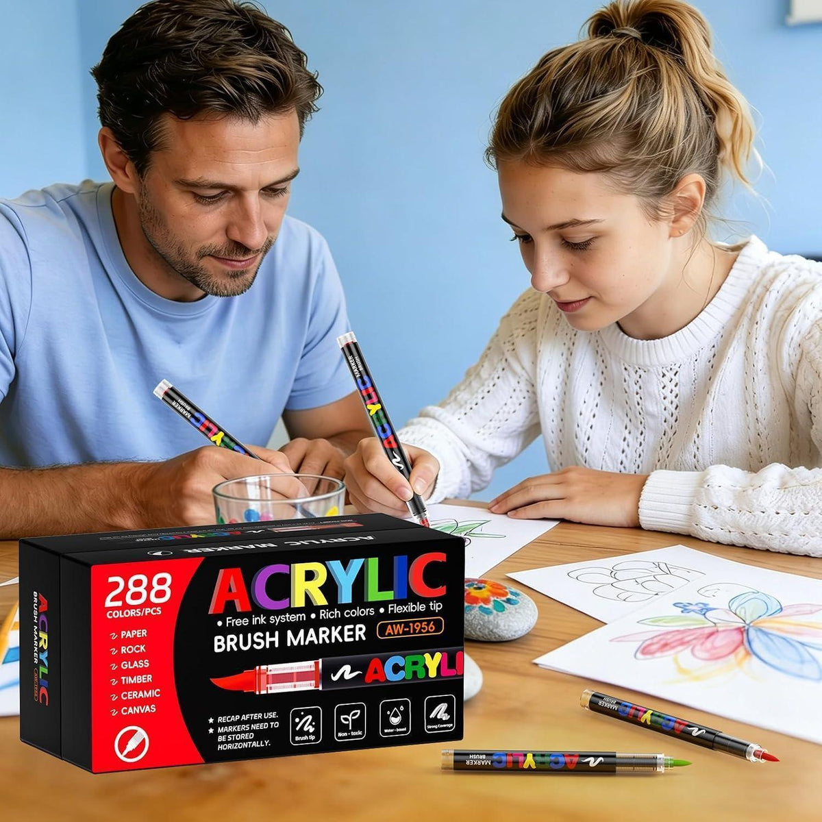 288 Acrylstifte Set Pinselspitze für Steine, Stoff & mehr