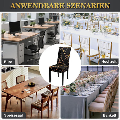 Stretch Stuhlhussen 6er Set Schwarz mit Gold | Esszimmer & Co.