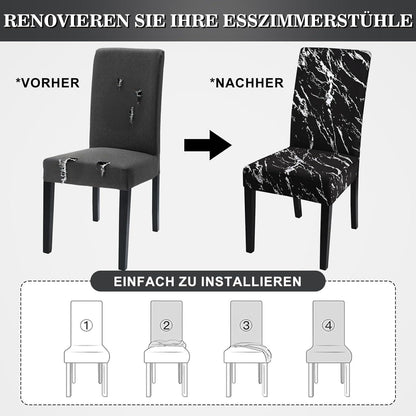 Stretch Stuhlhussen 6er Set – Schwarz mit Silber