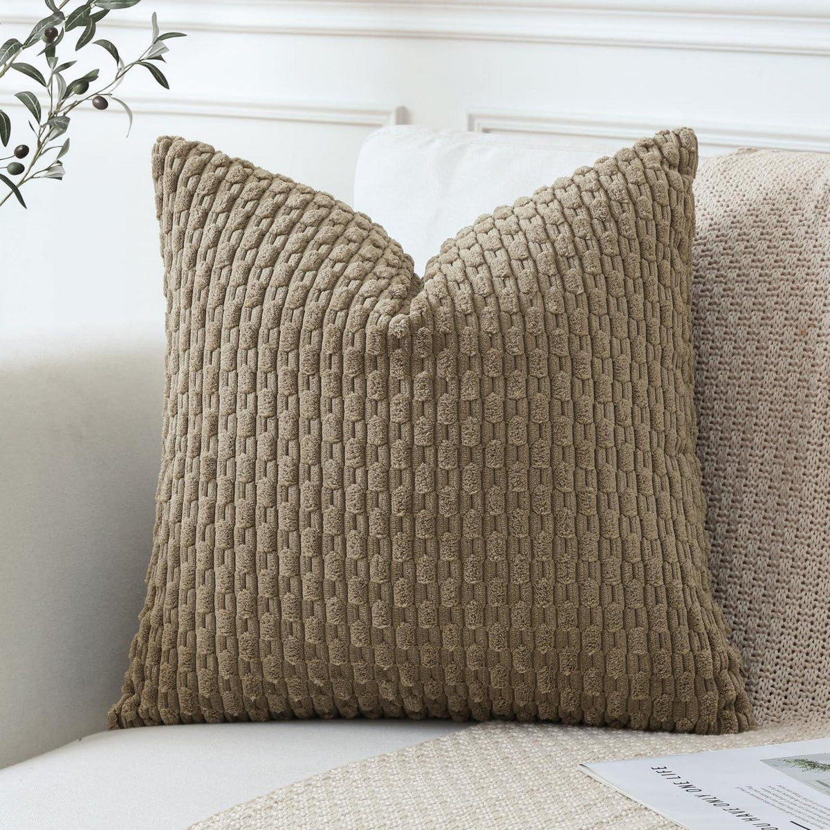 Kordsamt Kissenbezug 40x40 cm Braun – Weicher Boho Deko Bezug