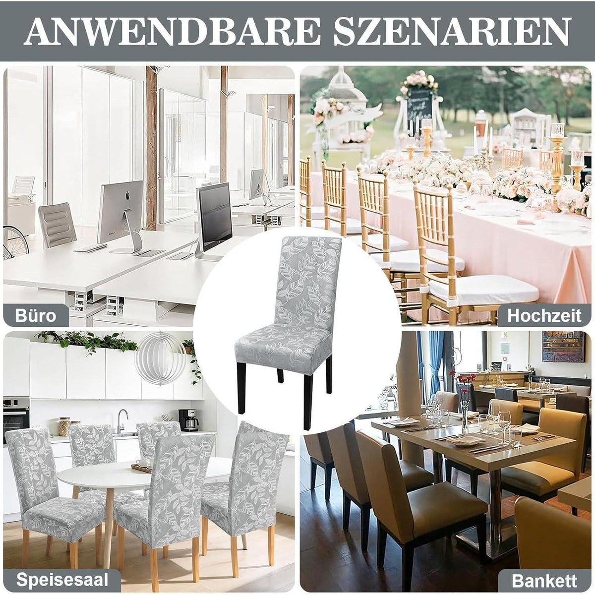 Samt Stuhlhussen 4er Set – Elastisch & Abnehmbar