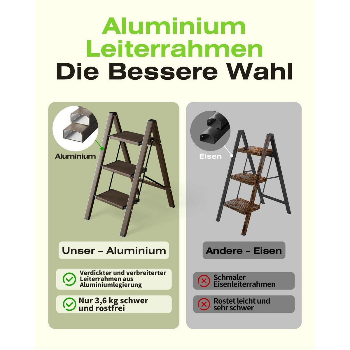 Trittleiter Aluminium Walnuss Optik 3 Stufen klappbar