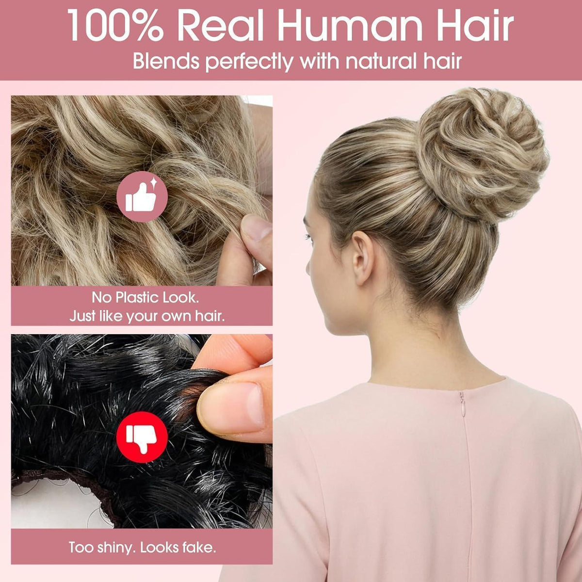 Echthaar Messy Bun mit Klammer - Schokoladenbraun/Blond