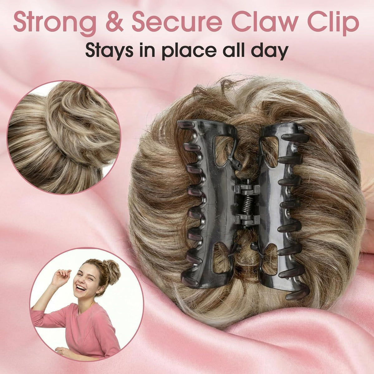 Echthaar Messy Bun mit Klammer - Schokoladenbraun/Blond