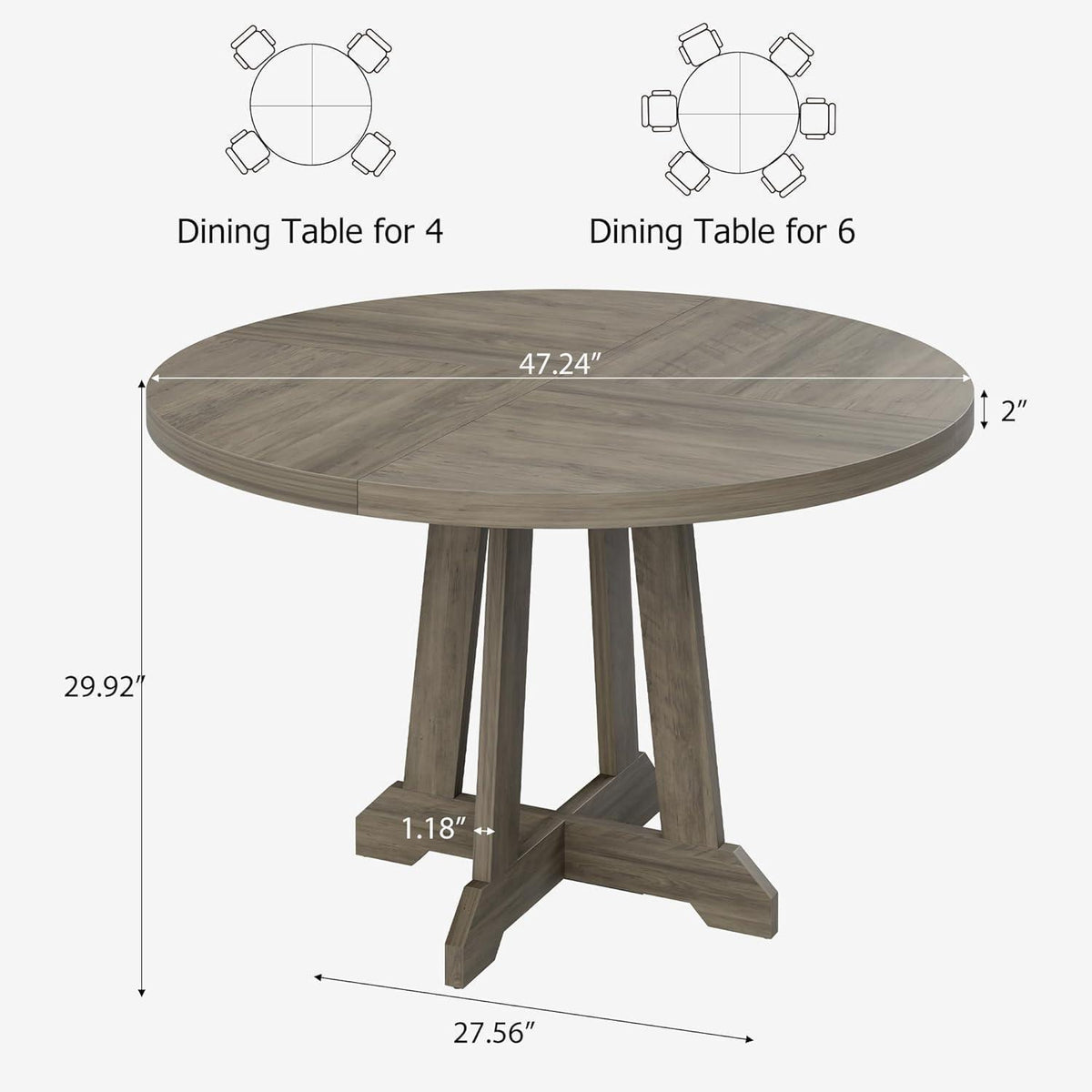 Runder Esstisch 120cm Holzfuß Grau – Platz für 4-6 Personen