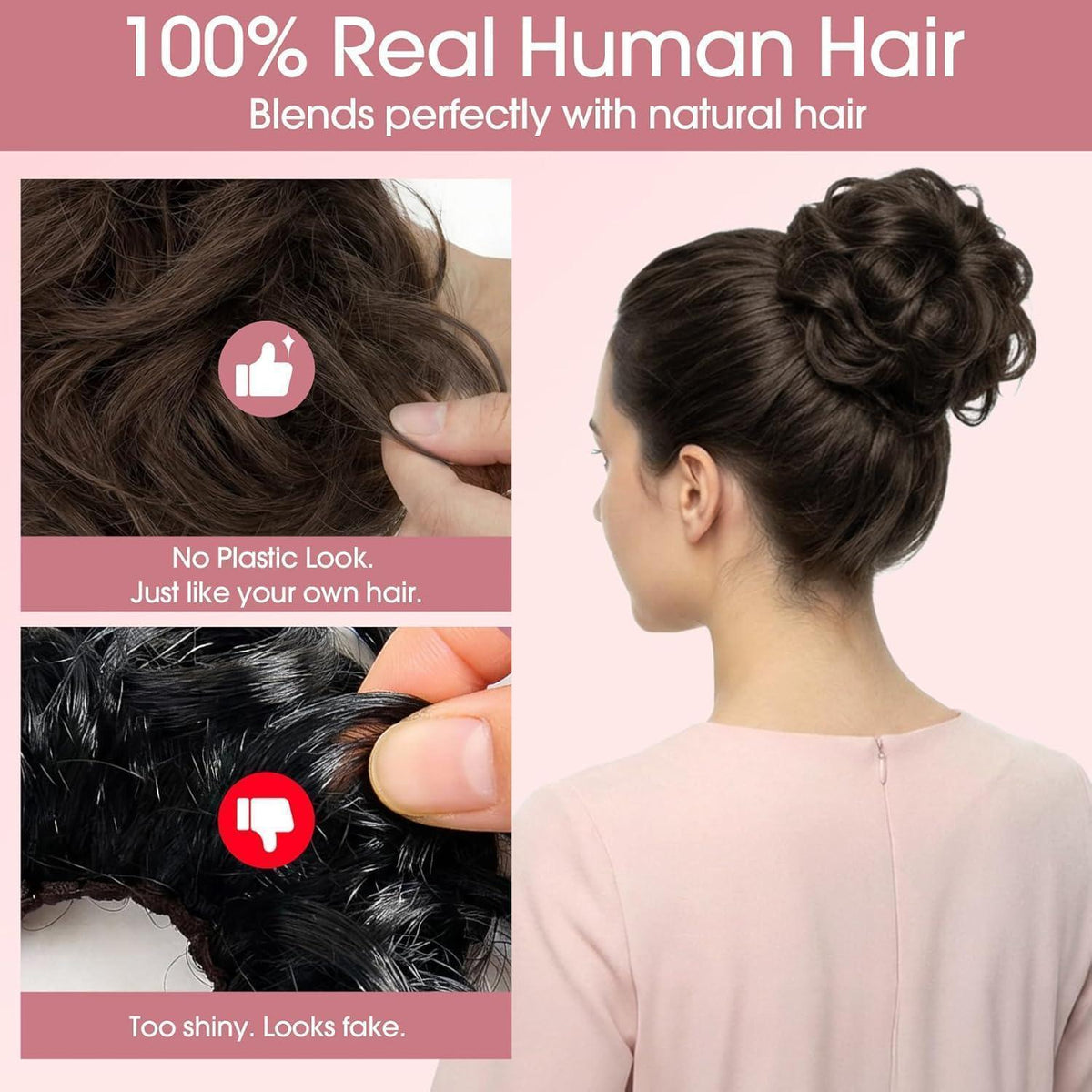 Echthaar Messy Bun mit Klammer - Dunkelbraun