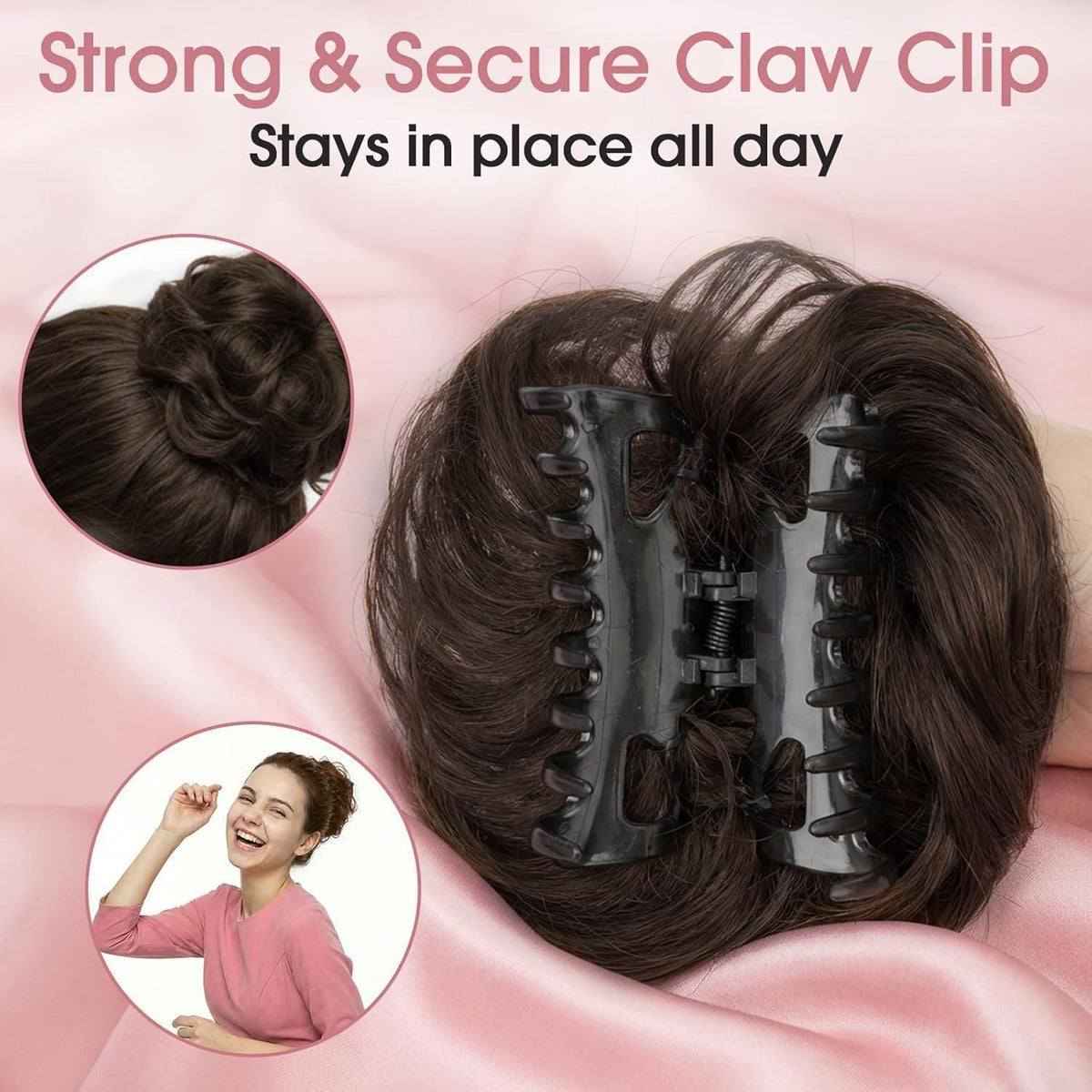 Echthaar Messy Bun mit Klammer - Dunkelbraun