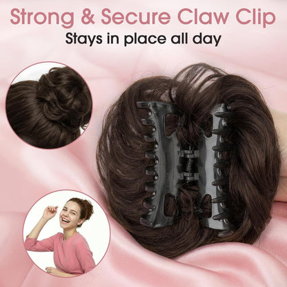 Echthaar Messy Bun mit Klammer - Dunkelbraun
