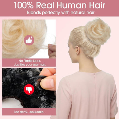Echthaar Messy Bun mit Klammer - Platinblond