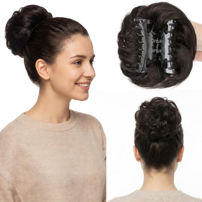 Echthaar Messy Bun mit Klammer - Natürliches Schwarz #1B