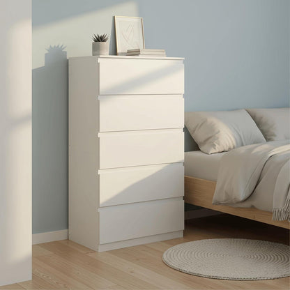Kommode mit 5 Schubladen | Schmale Weiß Kommode für Schlafzimmer