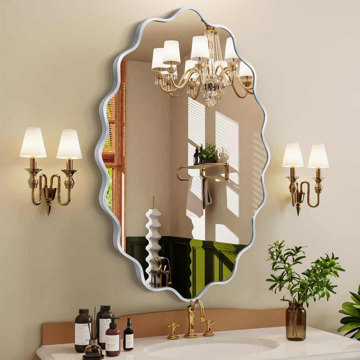 Wavy Ovaler Wandspiegel mit Aluminiumrahmen – 75x55 cm