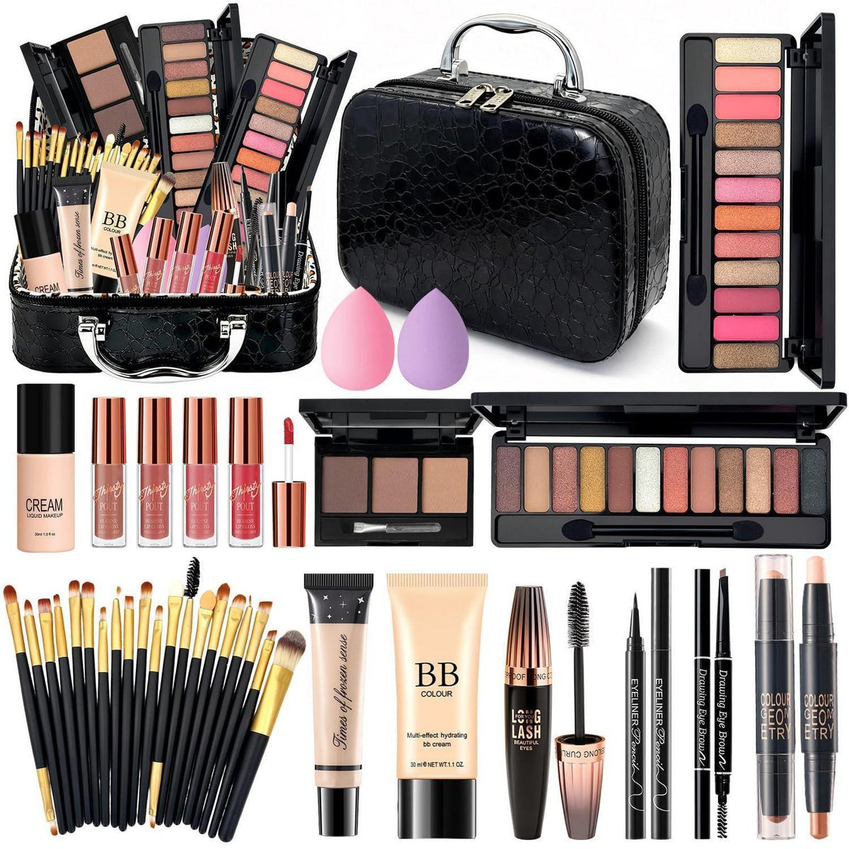 Komplettes Schminkset Damen mit Reisetasche & Lidschatten