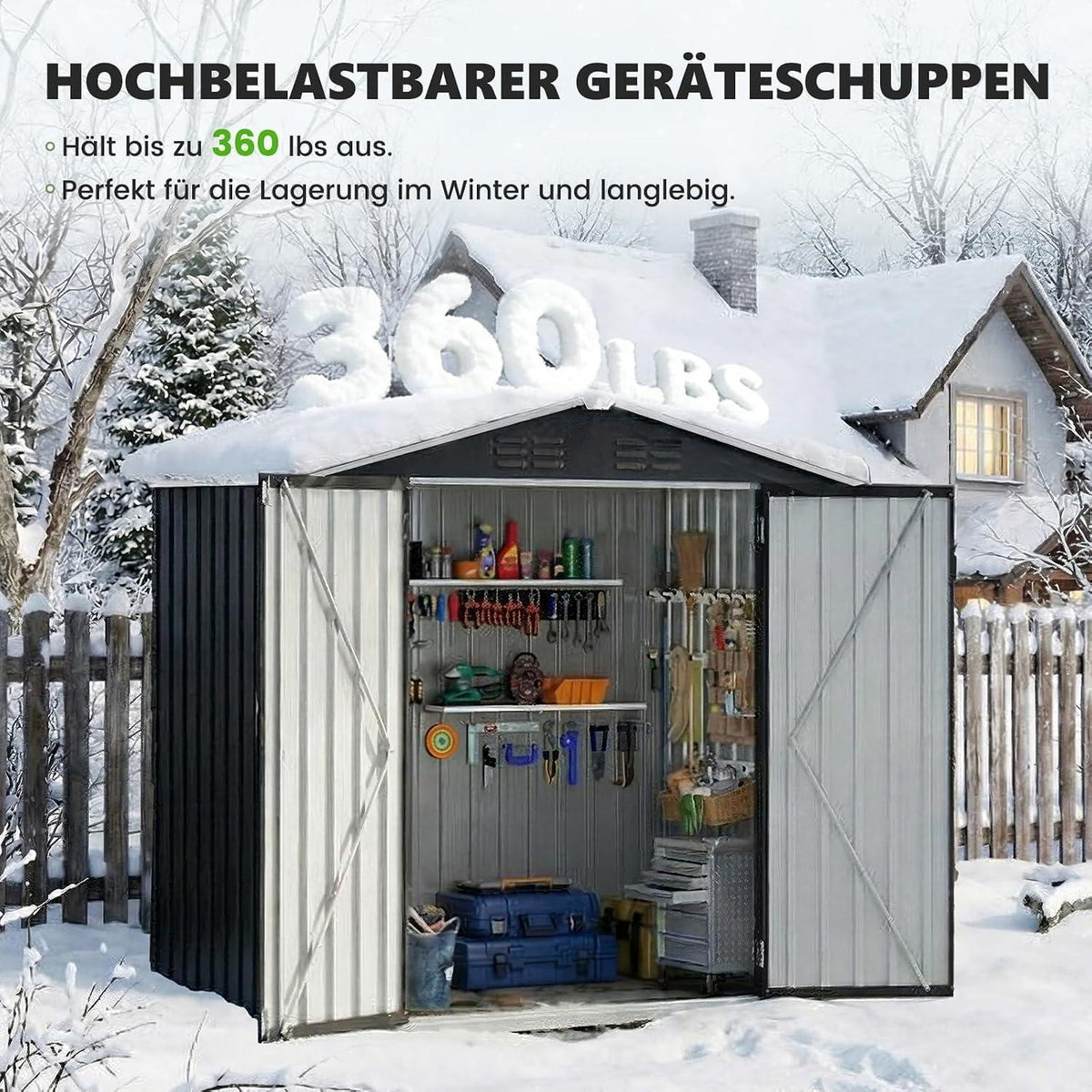 Metall Gartenhaus 3,7 m³ – 196x132x185 cm, Gerätehaus & Fahrradgarage