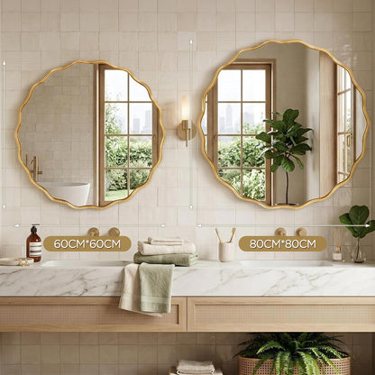 Runder Wellen-Wandspiegel Gold 80x80 cm – Modernes Badezimmerdesign