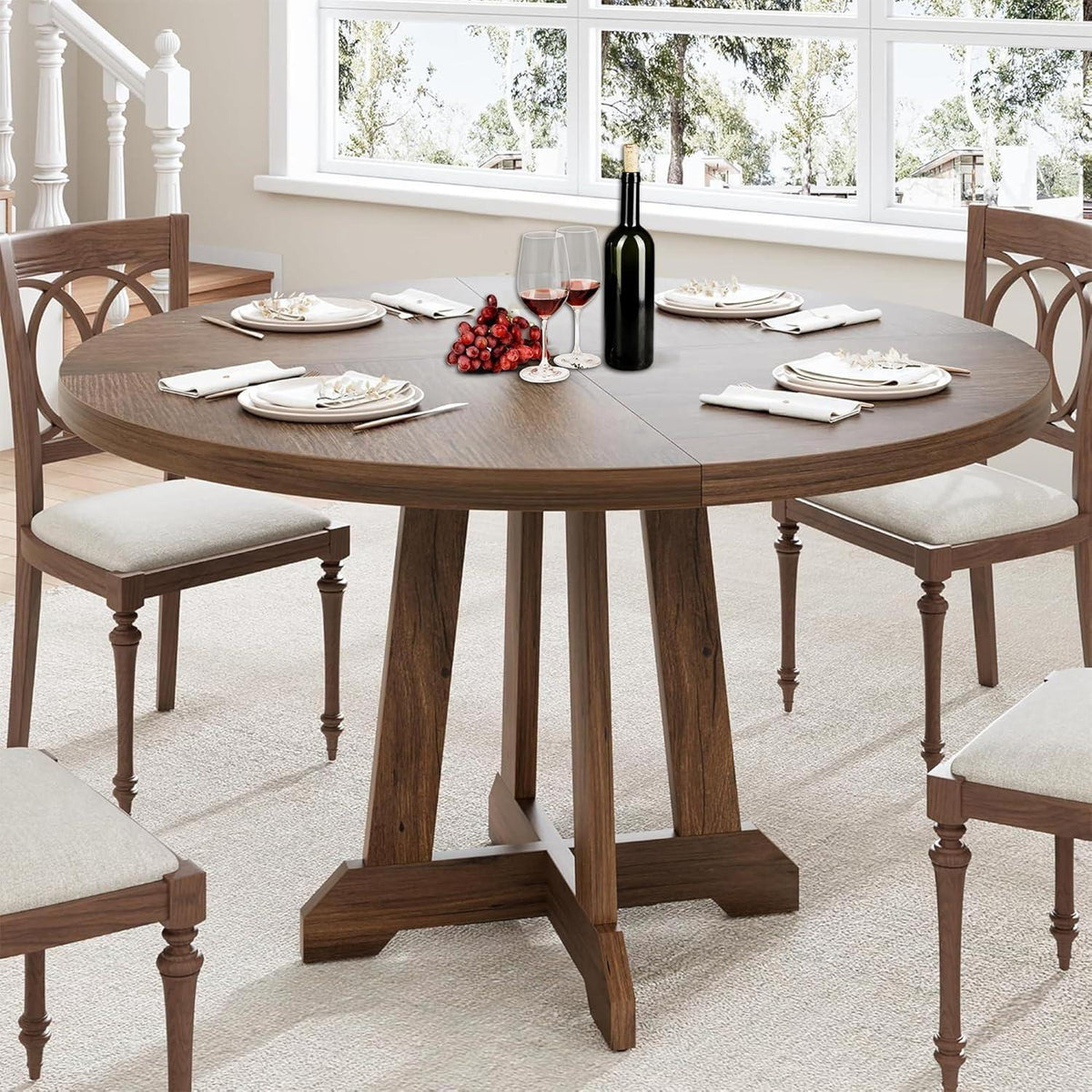 Runder Esstisch Holzrahmen Industrial Design | 4-6 Personen | Walnuss Goldene Phoebe